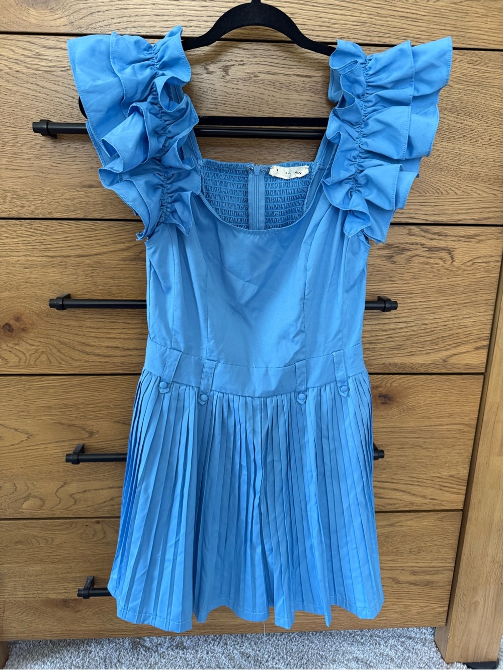 Blue Ruffle Sleeve Pleated romper